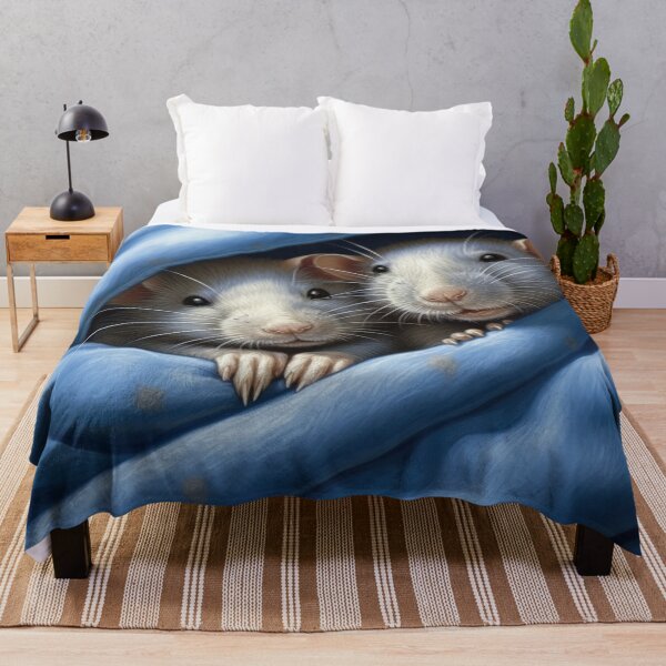 Item preview, two cute rats cuddle in blue blanket designed and sold by WallyPink.