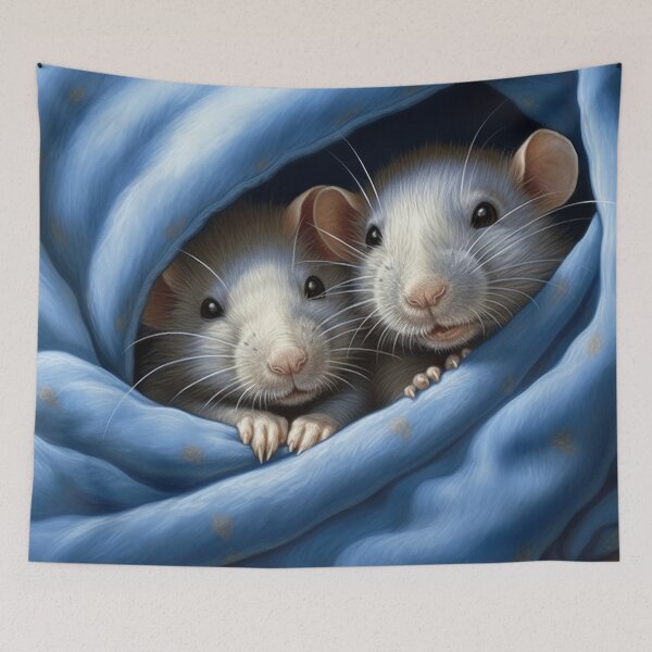 Item preview, two cute rats cuddle in blue blanket designed and sold by WallyPink.