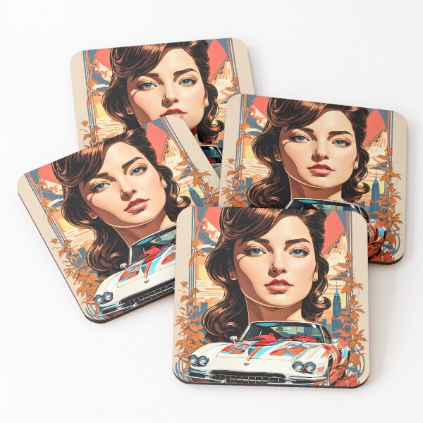 Item preview, Sport Car Woman Poster retro vintage floral design designed and sold by BorgSpareParts.