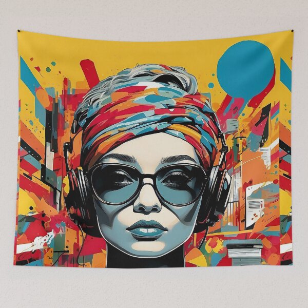 Item preview, Urban Beats Reimagined Muse Amidst Geometric Vibrance" designed and sold by ArtComixHaven.