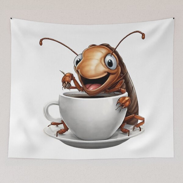 Item preview, cockroach, coffee drinking bug, rodent control, disinfestation, cockroach with cup of coffee designed and sold by LYDIA0304.