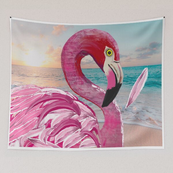Item preview, Pink flamingo roaming the beach designed and sold by mazarte.