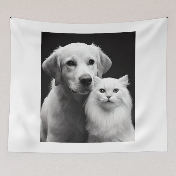 Item preview, Cute Dog and Cat together | Ai artwork | Black and White image designed and sold by GemaDesings.