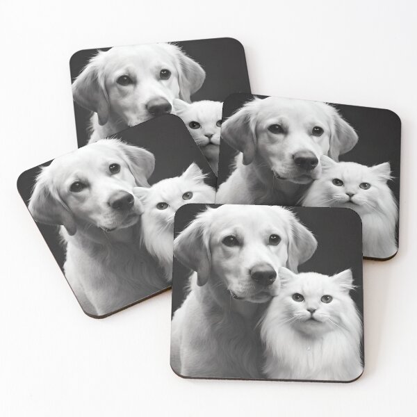 Item preview, Cute Dog and Cat together | Ai artwork | Black and White image designed and sold by GemaDesings.