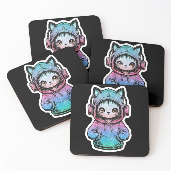 Item preview, cute cat in a hoody wearing headphones designed and sold by CuteCritterArt.