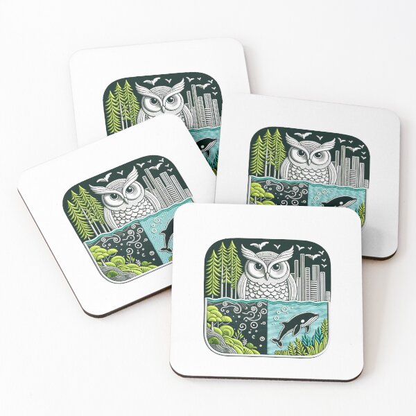 Item preview, Embroidered Owl & Whale Art | Oceanic and Avian Harmony Design designed and sold by #Adulting Central.