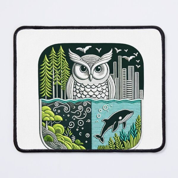 Item preview, Embroidered Owl & Whale Art | Oceanic and Avian Harmony Design designed and sold by #Adulting Central.