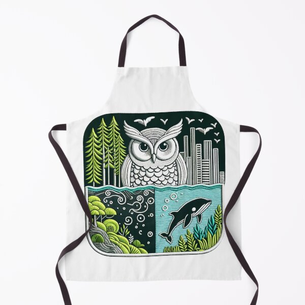 Item preview, Embroidered Owl & Whale Art | Oceanic and Avian Harmony Design designed and sold by #Adulting Central.