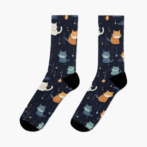 Item preview, Celestial Cat Ballet: Floating Orange and Blue Cats in Starry Wonderland designed and sold by sweet1342.