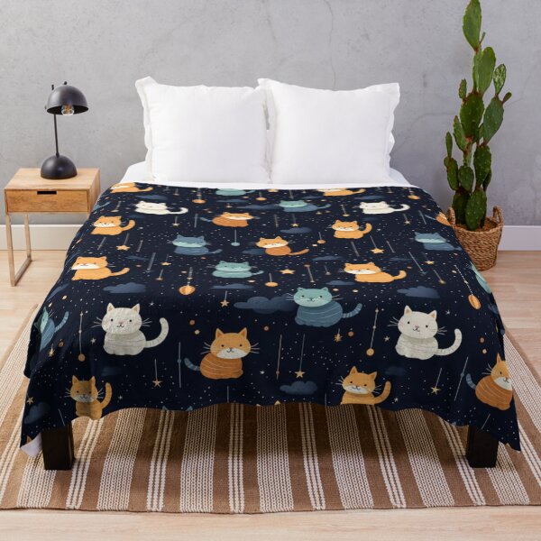Item preview, Celestial Cat Ballet: Floating Orange and Blue Cats in Starry Wonderland designed and sold by sweet1342.