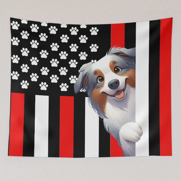Item preview, Australian Shepherd Peeking Behind The US Flag designed and sold by TheAnimalZ00.