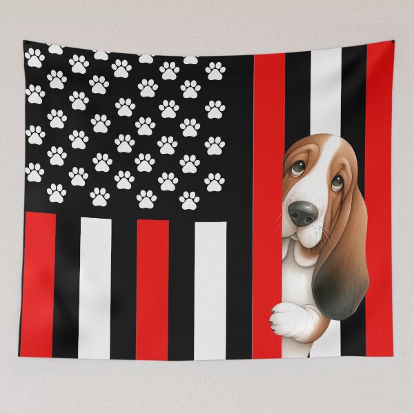 Item preview, Basset Hound Peeking Behind The US Flag designed and sold by TheAnimalZ00.
