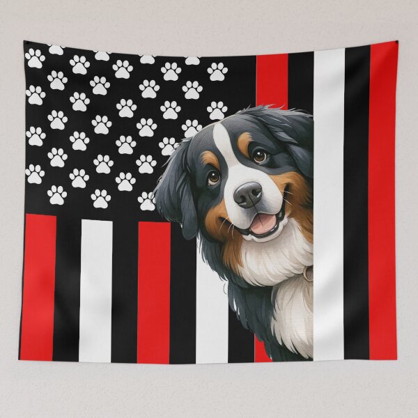 Item preview, Bernese Mountain Dog Peeking Behind The American Flag designed and sold by TheAnimalZ00.