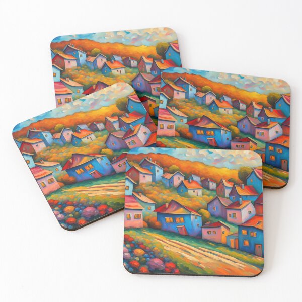 Item preview, Abstract Surrealism Painting Of A Beautiful Colorful Country Village With Flowers Garden  in the Hill designed and sold by MyArt23.