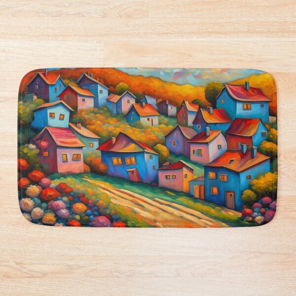 Item preview, Abstract Surrealism Painting Of A Beautiful Colorful Country Village With Flowers Garden  in the Hill designed and sold by MyArt23.