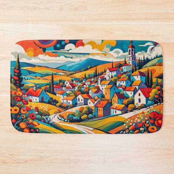 Item preview, Abstract Surrealism Painting Of A Beautiful Colorful Country Village With Mountains View, Gorgeous Sky, Footpath and Flowers Garden  in the Hill designed and sold by MyArt23.