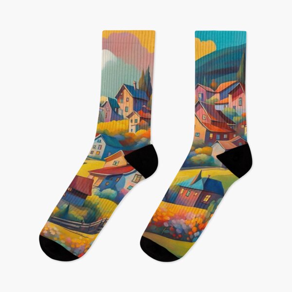 Item preview, Abstract Surrealism Painting Of A Beautiful Colorful Country Village With Flowers Garden  in the Hill designed and sold by MyArt23.