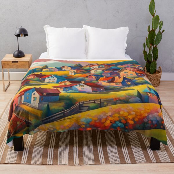 Item preview, Abstract Surrealism Painting Of A Beautiful Colorful Country Village With Flowers Garden in the Hill designed and sold by MyArt23.