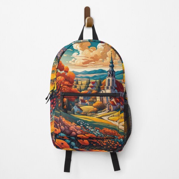 Item preview, Abstract Surrealism Painting Of A Beautiful Colorful Country Village With Mountains View, Gorgeous Sky, Footpath and Flowers Garden  in the Hill designed and sold by MyArt23.