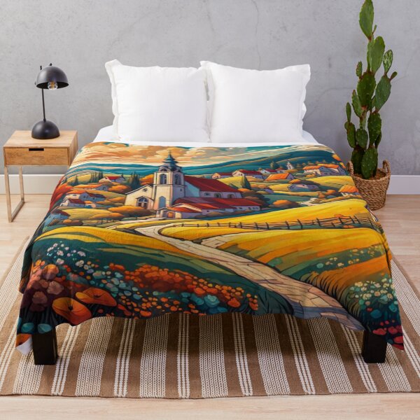 Item preview, Abstract Surrealism Painting Of A Beautiful Colorful Country Village With Mountains View, Gorgeous Sky, Footpath and Flowers Garden  in the Hill designed and sold by MyArt23.