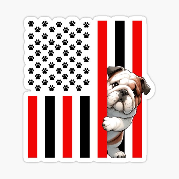 Vista previa del artículo con la obra «Bulldog Inglés Asomándose Detrás De La Bandera Americana», diseñado y vendido por TheAnimalZ00.