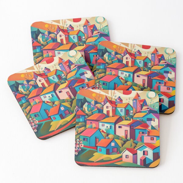 Item preview, Abstract Surrealism Painting Of A Beautiful Colorful Country Village in the Hill designed and sold by MyArt23.