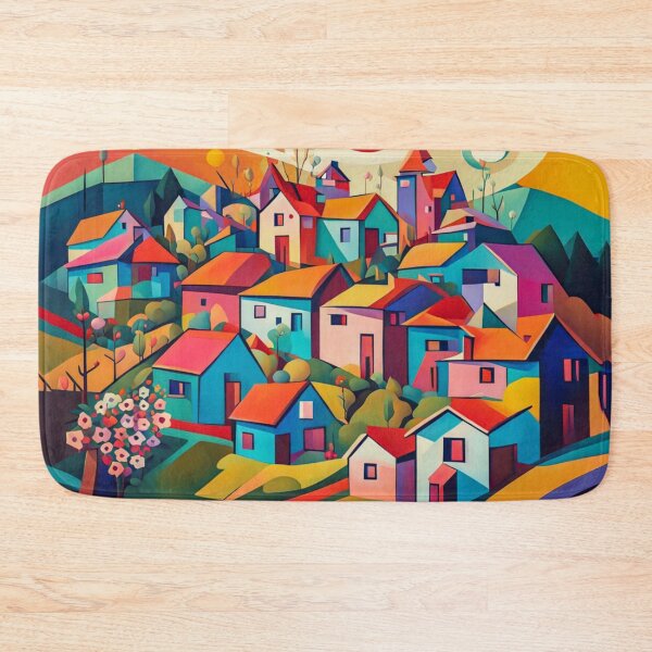 Item preview, Abstract Surrealism Painting Of A Beautiful Colorful Country Village in the Hill designed and sold by MyArt23.