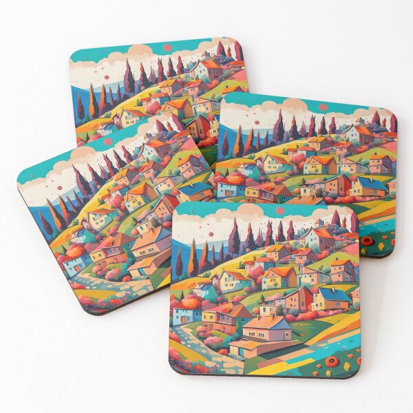 Item preview, Abstract Surrealism Painting Of A Beautiful Colorful Country Village With Mountains View, Gorgeous Sky and Flowers Garden in the Hill designed and sold by MyArt23.