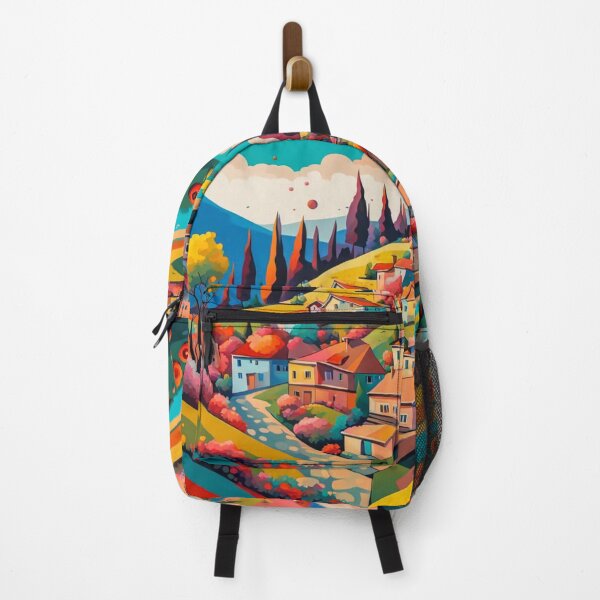 Item preview, Abstract Surrealism Painting Of A Beautiful Colorful Country Village With Mountains View, Gorgeous Sky and Flowers Garden in the Hill designed and sold by MyArt23.