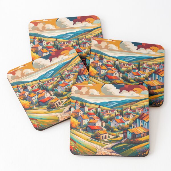 Item preview, Abstract Surrealism Painting Of A Beautiful Colorful Country Village With Mountains View, Gorgeous Sky, Footpath and Flowers Garden in the Hill designed and sold by MyArt23.