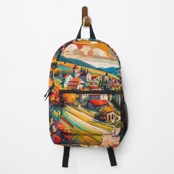 Item preview, Abstract Surrealism Painting Of A Beautiful Colorful Country Village With Mountains View, Gorgeous Sky, Footpath and Flowers Garden in the Hill designed and sold by MyArt23.