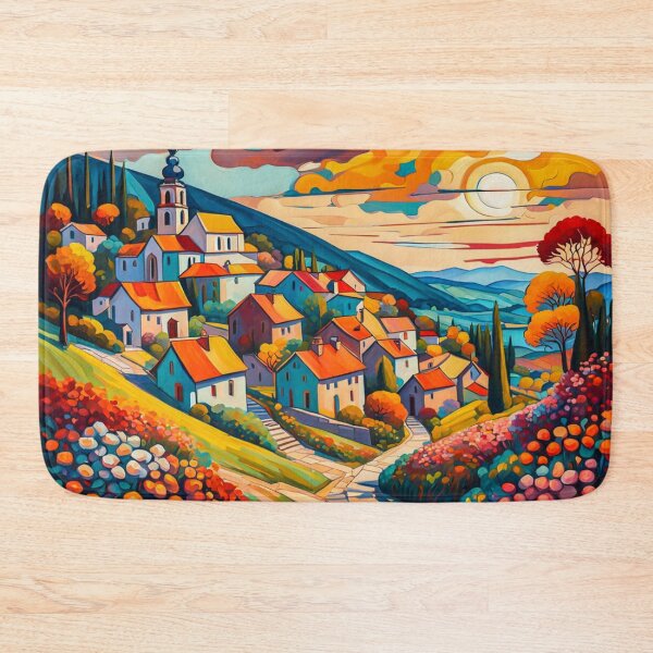 Item preview, Abstract Surrealism Painting Of A Beautiful Colorful Country Village With Mountains View, Gorgeous Sky, Footpath and Flowers Garden in the Hill designed and sold by MyArt23.