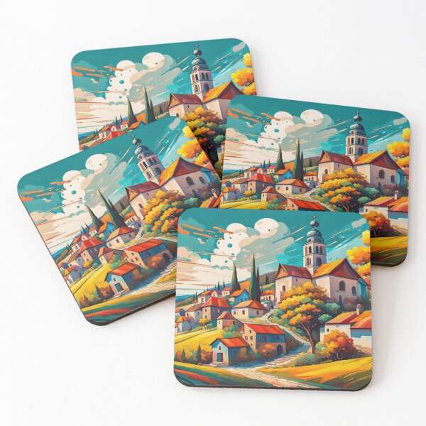 Item preview, Abstract Surrealism Painting Of A Beautiful Colorful Country Village With Mountains View, Gorgeous Sky, Footpath and Flowers Garden in the Hill designed and sold by MyArt23.