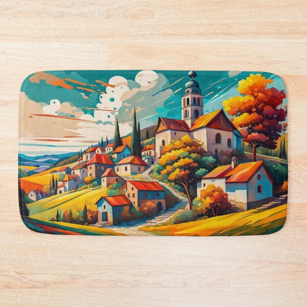 Item preview, Abstract Surrealism Painting Of A Beautiful Colorful Country Village With Mountains View, Gorgeous Sky, Footpath and Flowers Garden in the Hill designed and sold by MyArt23.
