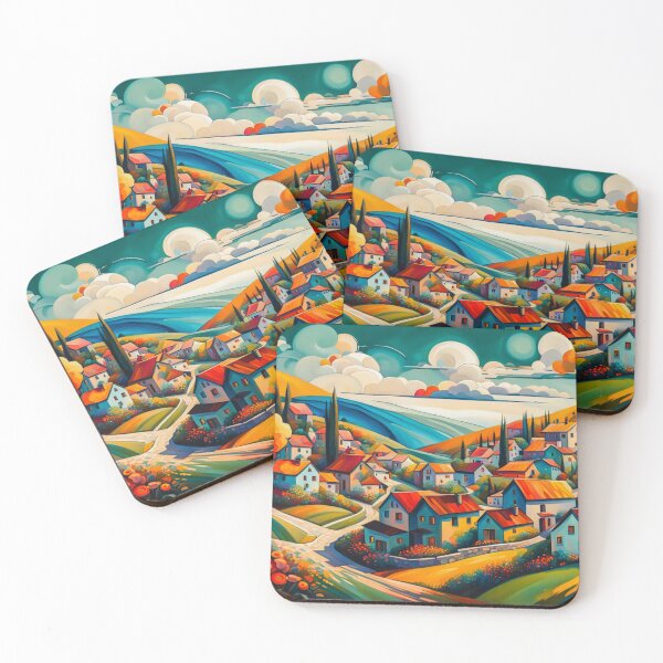 Item preview, Abstract Surrealism Painting Of A Beautiful Colorful Country Village With Mountains View, Gorgeous Sky, Footpath and Flowers Garden in the Hill designed and sold by MyArt23.