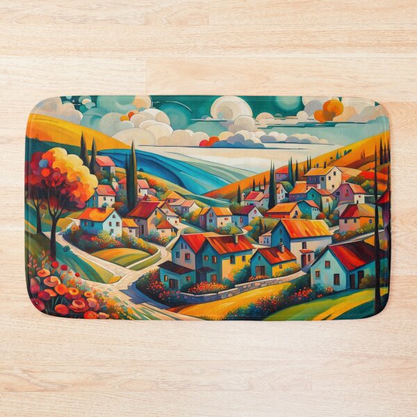Item preview, Abstract Surrealism Painting Of A Beautiful Colorful Country Village With Mountains View, Gorgeous Sky, Footpath and Flowers Garden in the Hill designed and sold by MyArt23.