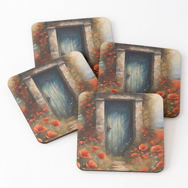 Item preview, Old door in a field of poppies painting designed and sold by Neeshki.