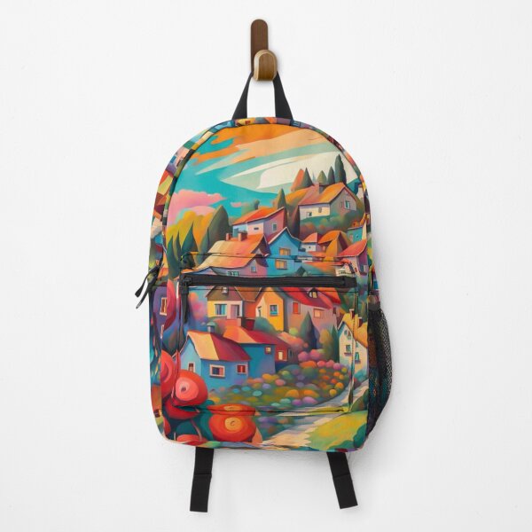 Item preview, Abstract Surrealism Painting Of A Beautiful Colorful Country Village With Mountains View, Gorgeous Sky, Footpath and Flowers Garden in the Hill designed and sold by MyArt23.
