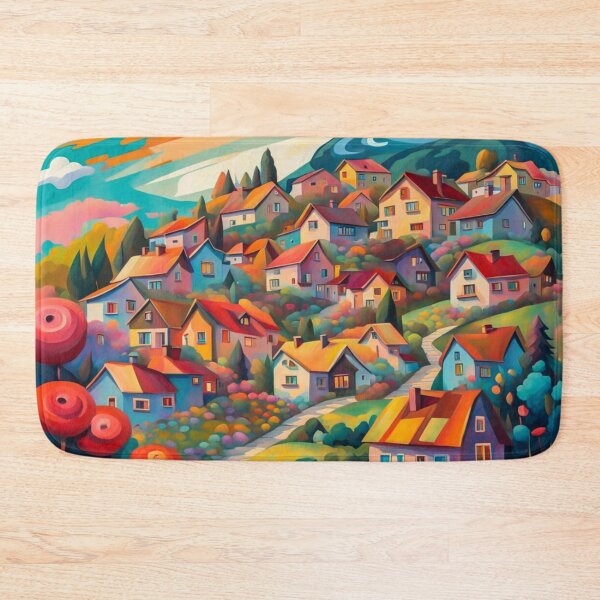 Item preview, Abstract Surrealism Painting Of A Beautiful Colorful Country Village With Mountains View, Gorgeous Sky, Footpath and Flowers Garden in the Hill designed and sold by MyArt23.