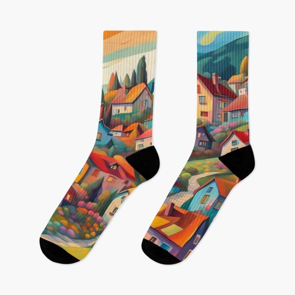 Item preview, Abstract Surrealism Painting Of A Beautiful Colorful Country Village With Mountains View, Gorgeous Sky, Footpath and Flowers Garden in the Hill designed and sold by MyArt23.
