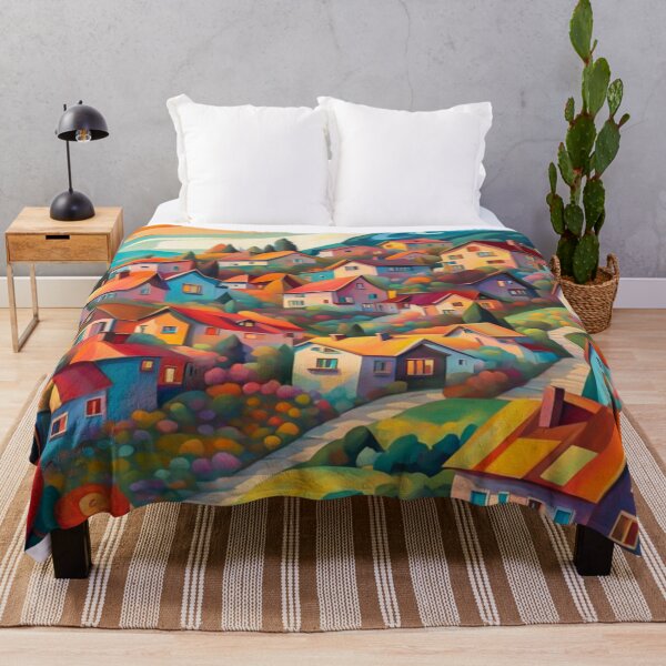 Item preview, Abstract Surrealism Painting Of A Beautiful Colorful Country Village With Mountains View, Gorgeous Sky, Footpath and Flowers Garden in the Hill designed and sold by MyArt23.