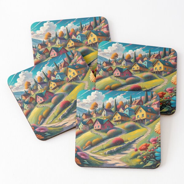 Item preview, Abstract Surrealism Painting Of A Beautiful Colorful Country Village With Mountains View, Gorgeous Sky, Footpath and Flowers Garden in the Hill designed and sold by MyArt23.