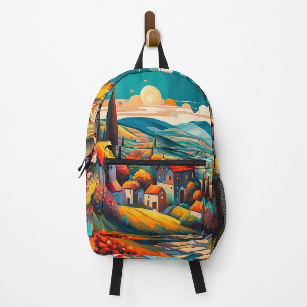 Item preview, Abstract Surrealism Painting Of A Beautiful Colorful Country Village With Mountains View, Gorgeous Sky, Footpath and Flowers Garden in the Hill designed and sold by MyArt23.