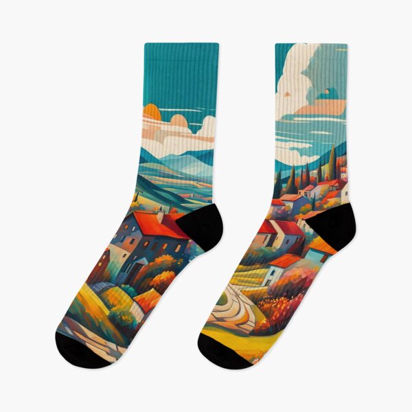 Item preview, Abstract Surrealism Painting Of A Beautiful Colorful Country Village With Mountains View, Gorgeous Sky, Footpath and Flowers Garden in the Hill designed and sold by MyArt23.