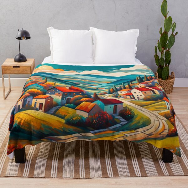 Item preview, Abstract Surrealism Painting Of A Beautiful Colorful Country Village With Mountains View, Gorgeous Sky, Footpath and Flowers Garden in the Hill designed and sold by MyArt23.