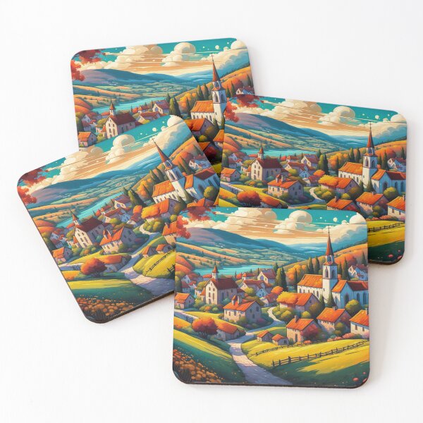 Item preview, Abstract Surrealism Painting Of A Beautiful Colorful Country Village With Mountains View, Gorgeous Sky, Footpath and Flowers Garden in the Hill designed and sold by MyArt23.
