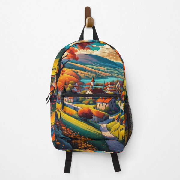Item preview, Abstract Surrealism Painting Of A Beautiful Colorful Country Village With Mountains View, Gorgeous Sky, Footpath and Flowers Garden in the Hill designed and sold by MyArt23.