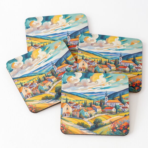 Item preview, Abstract Surrealism Painting Of A Beautiful Colorful Country Village With Mountains View, Gorgeous Sky, Footpath and Flowers Garden in the Hill designed and sold by MyArt23.