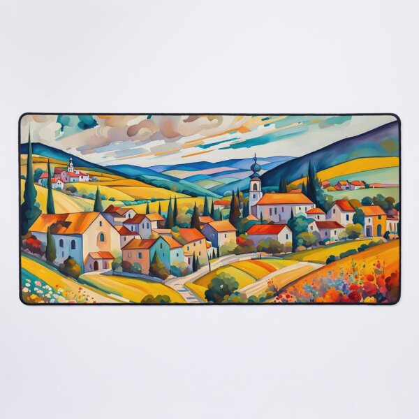 Item preview, Abstract Surrealism Painting Of A Beautiful Colorful Country Village With Mountains View, Gorgeous Sky, Footpath and Flowers Garden in the Hill designed and sold by MyArt23.