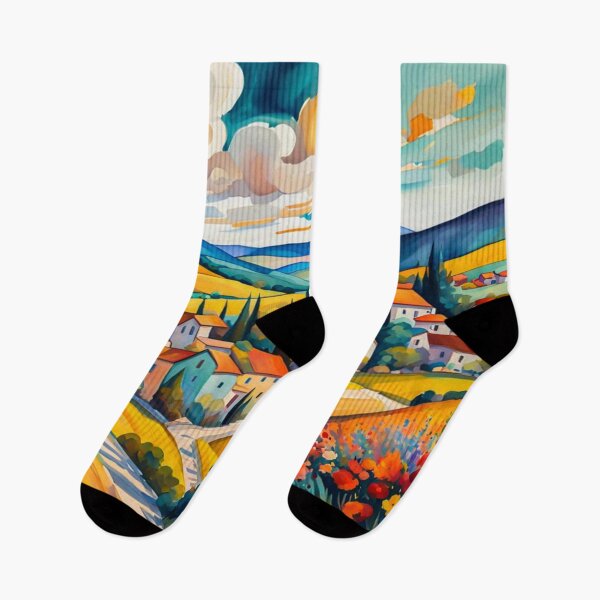Item preview, Abstract Surrealism Painting Of A Beautiful Colorful Country Village With Mountains View, Gorgeous Sky, Footpath and Flowers Garden in the Hill designed and sold by MyArt23.
